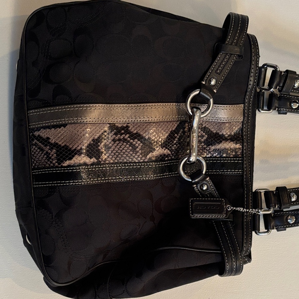 Coach Hampton Signature C Python Stripe Carryall … - image 2